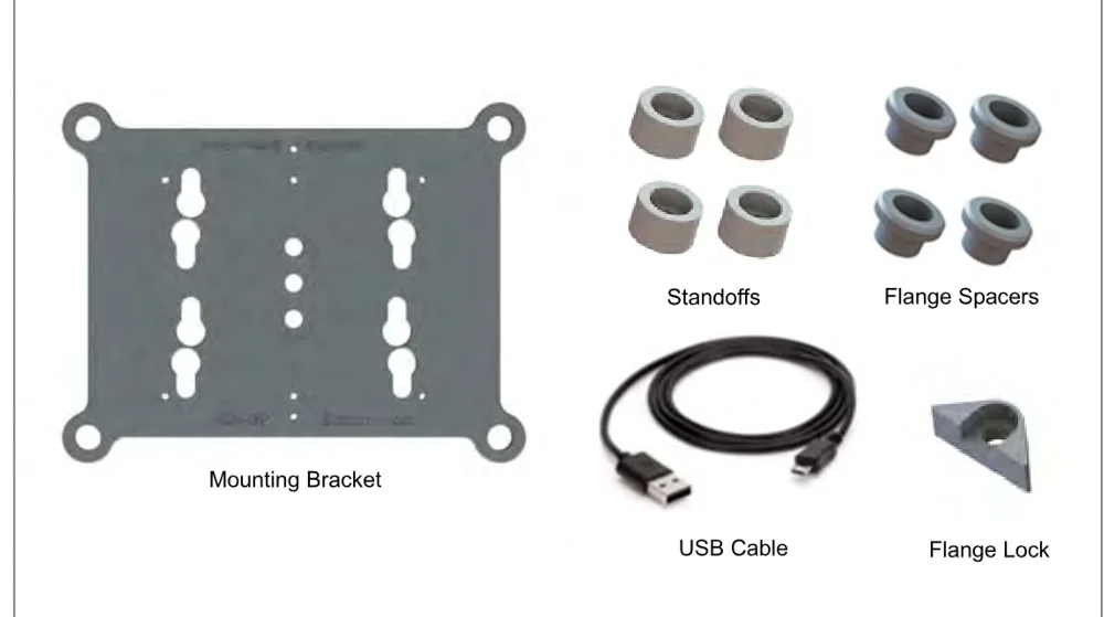 อุปกรณ์เสริม: Mounting Bracket, Standoffs, Flange Spacers, สาย USB และ Flange Lock