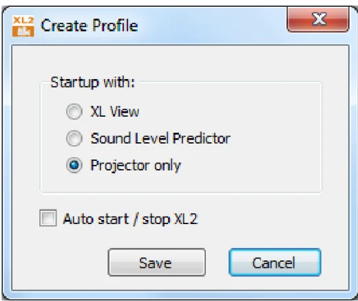 หน้าต่าง Create Profile เลือกหน้าต่างเริ่มต้นและช่อง Auto start / stop XL2
