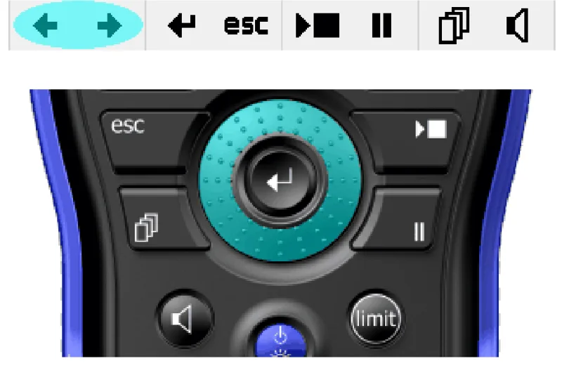 แถบปุ่มเสมือนของ Projector PRO เทียบกับปุ่มจริงบน XL2