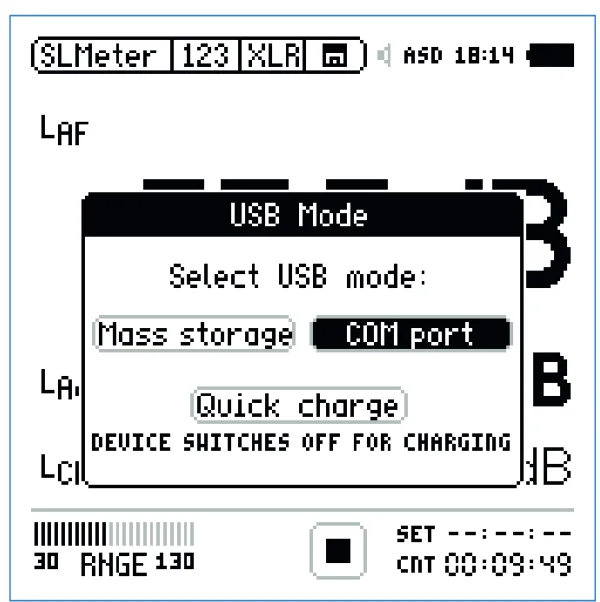 หน้าต่าง USB Mode บน XL2 เลือก COM port