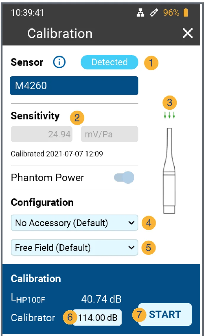 หน้าจอ Calibration ของ XL3 แสดง Sensor Detected, Sensitivity, Configuration และปุ่ม START