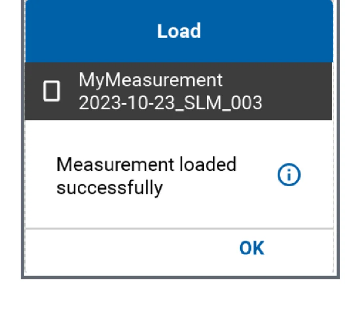 หน้าต่าง Load แสดง Measurement loaded successfully