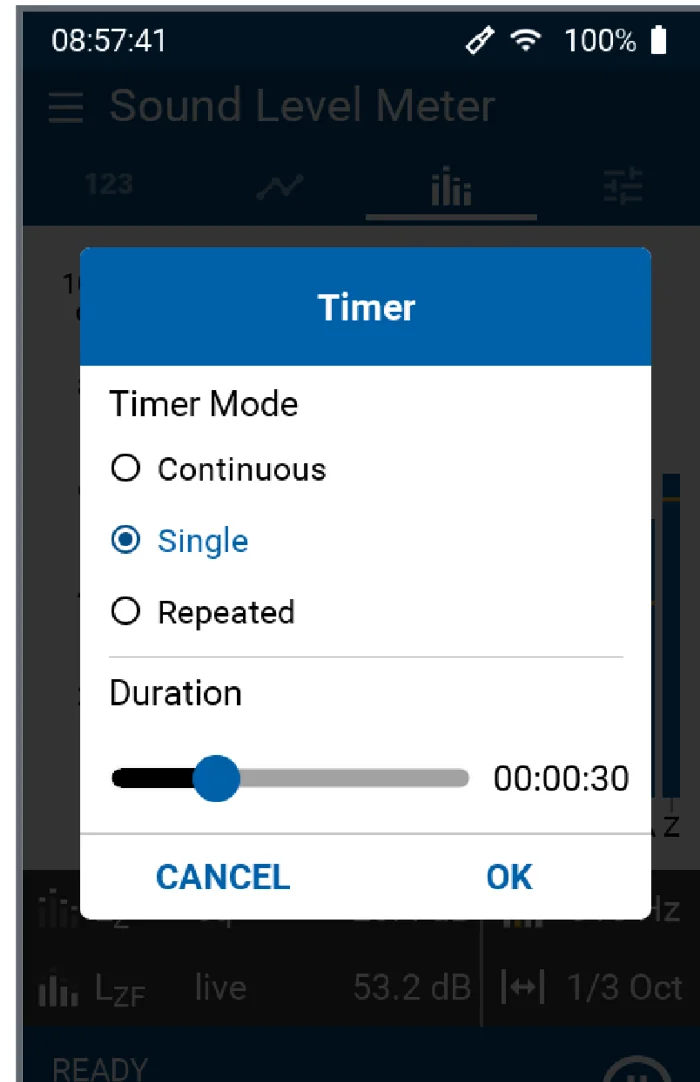 หน้าต่าง Timer ของ XL3 เลือก Continuous, Single หรือ Repeated และ Duration